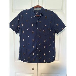 J.Crew Men's L Blue Hula Dancer Print Short Sleeve Button-Up Shirt